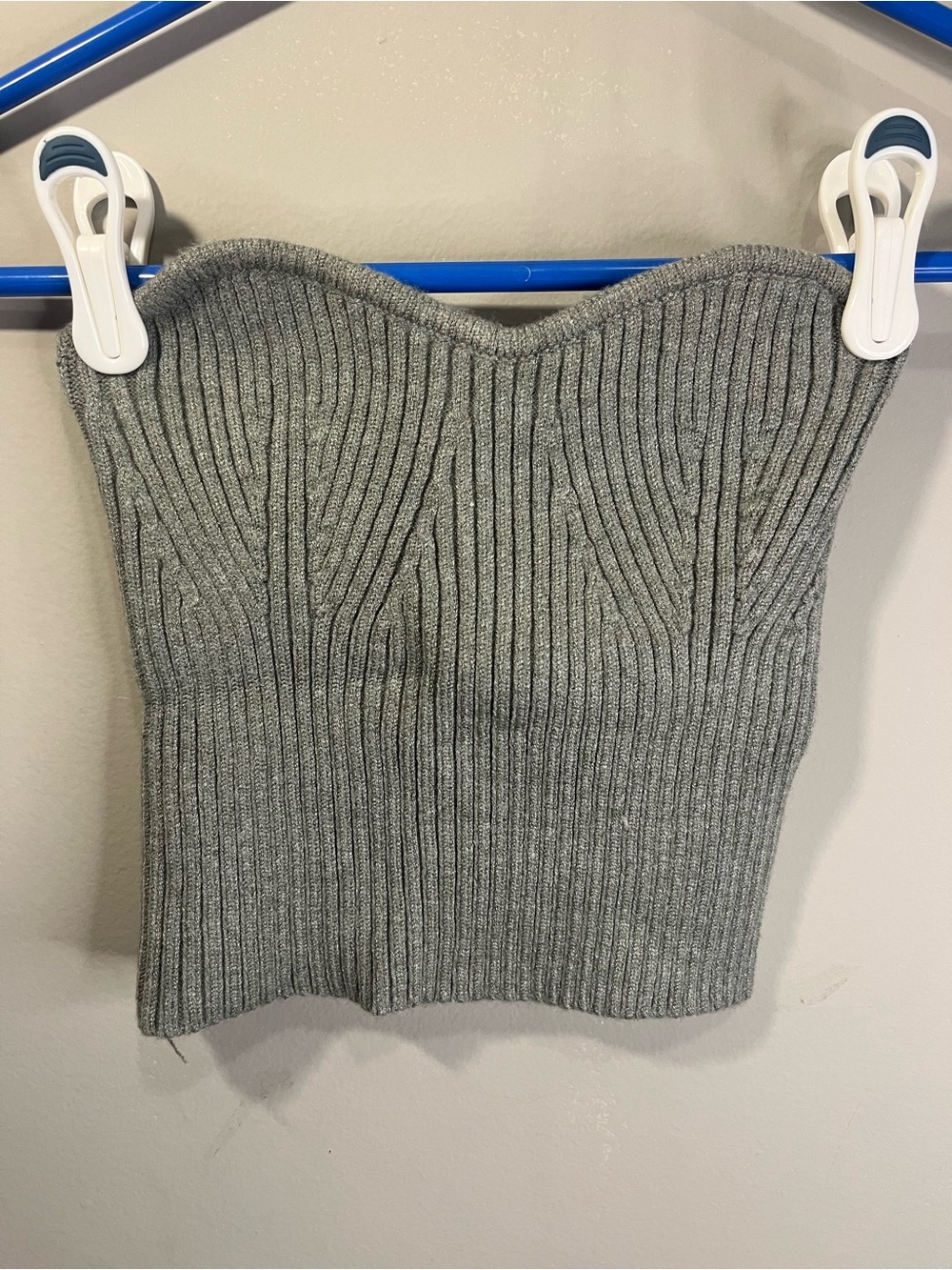 Zara Gray Ribbed Strapless Knit Top
